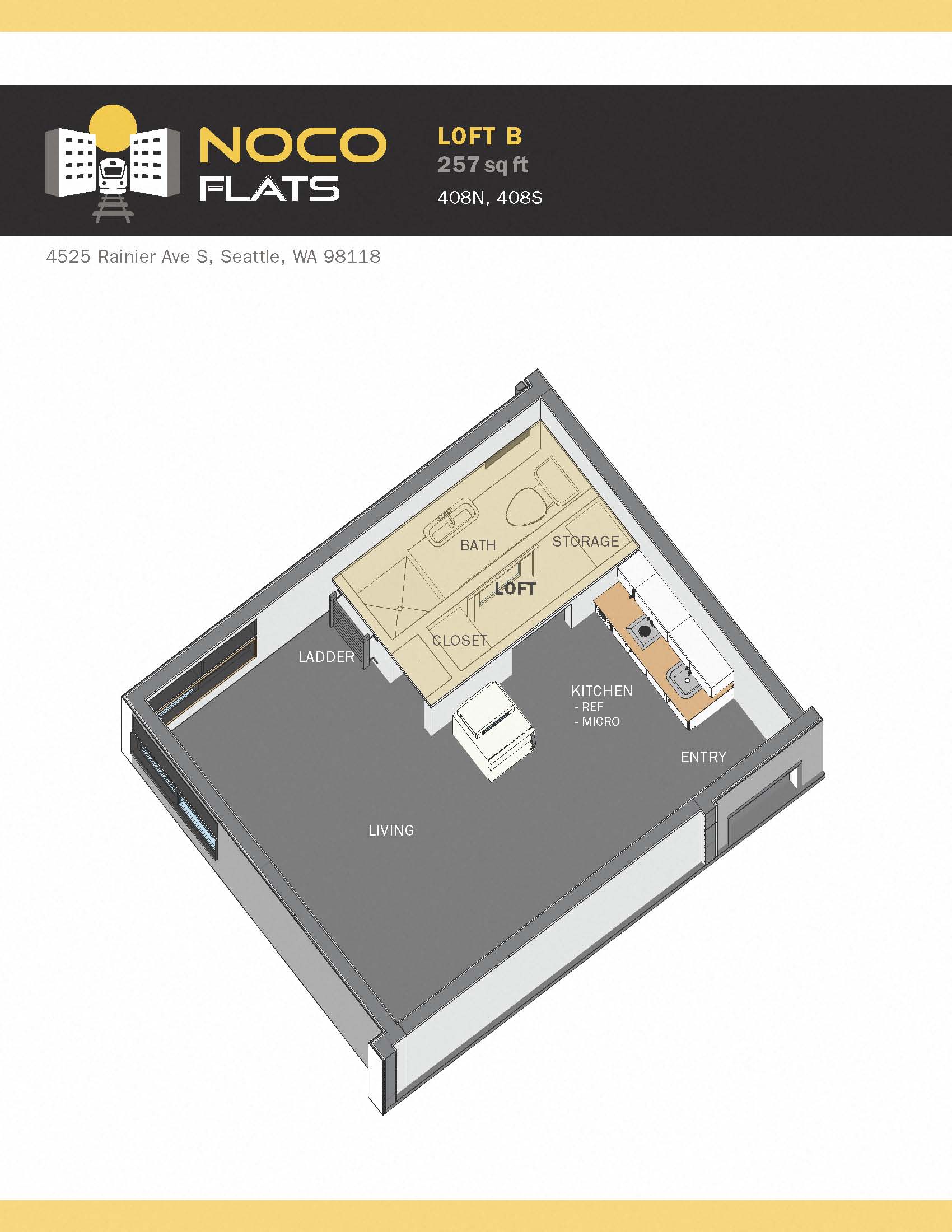 Floor plan for studio, 1 bath, 257 sqft